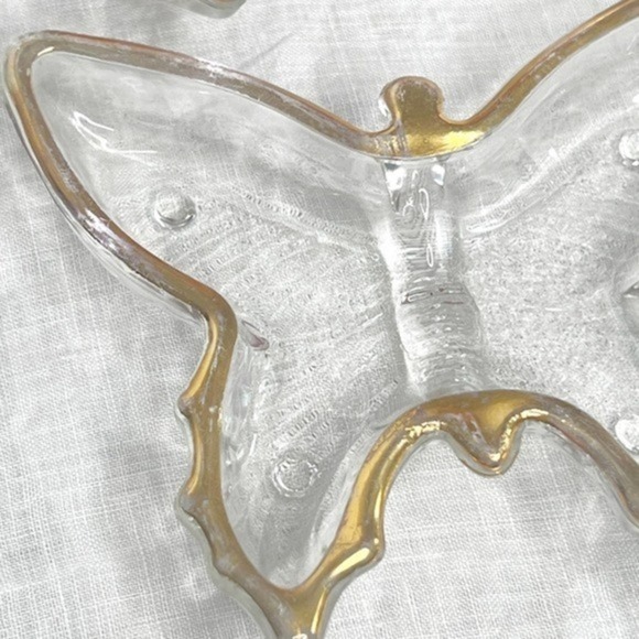 Jeanette‎ Vintage Butterfly Trinket Dishes Clear Dish Gold Trim Set of 2 - Picture 2 of 6